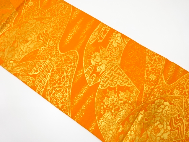 JAPANESE KIMONO / VINTAGE FUKURO OBI / SILK / WOVEN FLOWER & BIRD